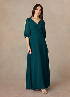 Azazie Bronwyn Kleider für die Brautmutter A-Linie V-Hals Gerüscht Chiffon Kleid Kiefer image2