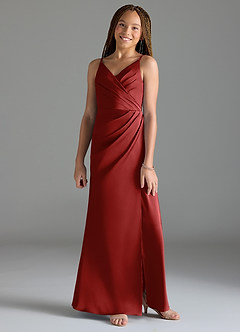 Azazie Maci Junior Pomegranate Mermaid Pleated Stretch Satin Dress image1