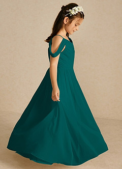 Azazie Chelle Flower Girl Dresses Peacock A-Line Pleated Chiffon Dress image4