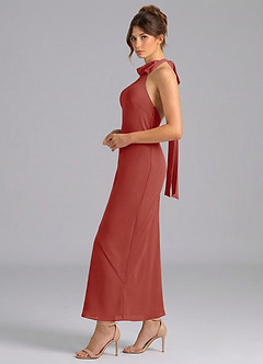 Azazie Velli Brautjungfernkleider Meerjungfrau-Linie Hoher Kragen Chiffon Kleid Terrakotta image4