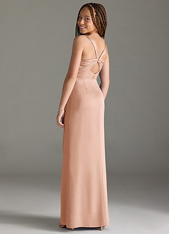 Azazie Mero Junior Rose Gold Mermaid Pleated Stretch Satin Dress image2