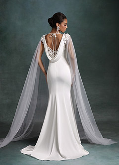 Azazie Oaklynn Wedding Dresses Diamond White Mermaid Boatneck Crepe Back Satin Dress image10