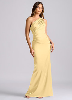 Azazie Akilah Bridesmaid Dresses Butter Mermaid One Shoulder Stretch Satin Dress image1