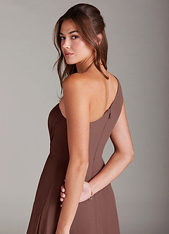 Azazie Brooke Bridesmaid Dresses Espresso A-Line One Shoulder Chiffon Dress image2
