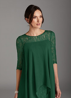Azazie Flo Mère de la mariée Robes Robe Trapèze en Mousseline de soie Dentelle Vert Foncé image2