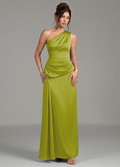 Azazie Zahira Bridesmaid Dresses Lemongrass Sheath One Shoulder Stretch Satin Dress image4