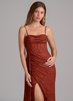 Azazie Amyra Vestidos de damas de honor Vestido de Terracota de Devorado Floral de Corte Sirena Convertible con Vestidos sin tirantes image2