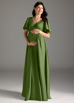 Azazie Verna Abiti da damigella d'onore premaman Abito A-Line Increspato Raso Elasticizzato Floor-Length image3