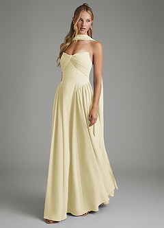Azazie Evan Bridesmaid Dresses Lemon Sorbet A-Line Strapless Chiffon Dress image5