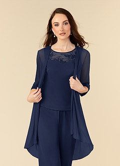 Azazie Frances Mère de la mariée Robes Robe Combinaison/Tailleur Pantalon en Maille Découpé Bleu Marine Foncé image5