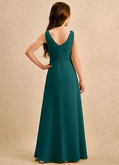 Azazie Chibi Girls Formal Abiti da Ragazza di Fiori Abito A-Line in Chiffon Plissettato Verde Pavone image2