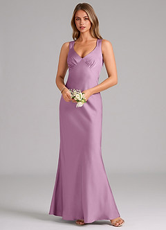 Azazie Kamila Bridesmaid Dresses Wisteria A-Line Pleated Stretch Satin Dress image4