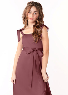 Azazie Barbara Vestido de Rosa Del Desierto de Satin Mate de Acampanado con Lazo image5
