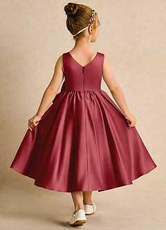 Azazie Hermia Blumenmädchenkleider A-Linie ärmellos Matte Satin Kleid Granatapfelrot image2