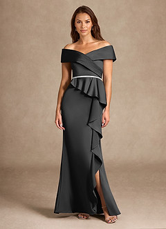 Azazie Dareia Mère de la mariée Robes Robe Sirène en Satin extensible Épaule décolletée Noir image1