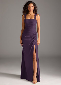 Azazie Jesaphine Bridesmaid Dresses Plum Sheath Bow Chiffon Dress image5