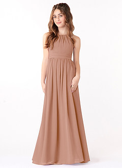 Azazie Jaylah Junior Champagne Rose A-Line Ruched Chiffon Dress image2