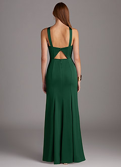 Azazie Elana Bridesmaid Dresses Dark Green Sheath Side Slit Stretch Satin Dress image4