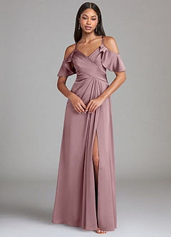 Azazie Dakota Bridesmaid Dresses Dusty Rose A-Line Off the Shoulder Stretch Satin Dress image3