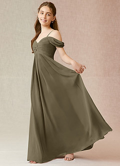 Azazie Kaitlynn Junior Willow Green A-Line Off the Shoulder Chiffon Dress image3