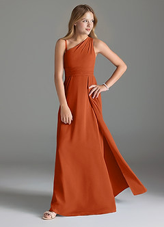 Azazie Dallas Junior Burnt Orange A-Line Pleated Chiffon Dress image3