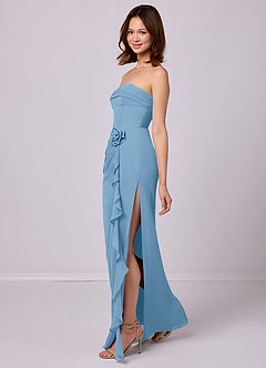 Barbie ♥ Azazie Bridesmaid Dresses Steel Blue Sheath Strapless Chiffon Convertible Dress image2