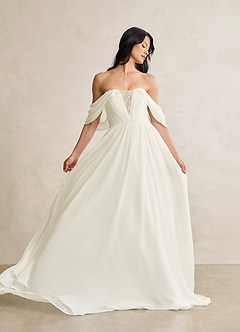 Azazie Fawn Wedding Dresses Cream A-Line Sweetheart Sequins Chiffon Dress image3