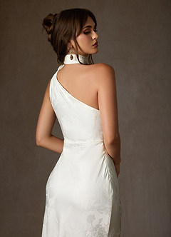 Azazie Misty Wedding Dresses Diamond White Sheath One Shoulder Floral Jacquard Dress image9