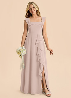 Azazie Nori Junior A-Linie Gestreift Chiffon Kleid Englisches Rosa image1