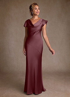 Azazie Shelby Mother of the Bride Dresses Sangria Mermaid Pleated Stretch Satin Dress image3