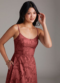 Azazie Moira Bridesmaid Dresses Terracotta A-Line Side Slit Floral Burnout Dress image5