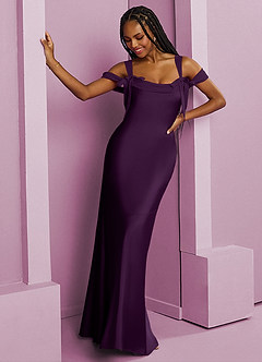 Barbie ♥ Azazie Bridesmaid Dresses Grape Sheath Pleated Stretch Satin Dress image5