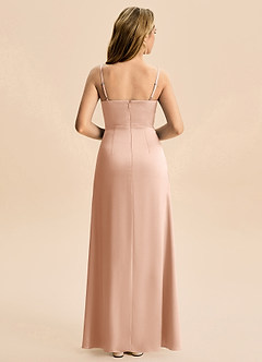 Azazie Abby Junior Robe Trapèze en Satin extensible Plissée Or Rose image2