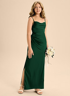 Azazie Mai Junior Dark Green A-Line Sweetheart Neckline Stretch Satin Dress image3