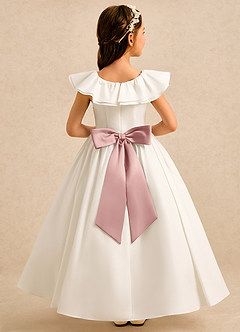Azazie Clara Flower Girl Dresses Ivory Rose Gold A-Line Bow Cotton Dress image2