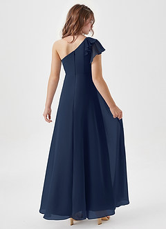 Azazie Arabella Junior Robe Trapèze en Mousseline de soie Rayé Bleu Marine Foncé image2