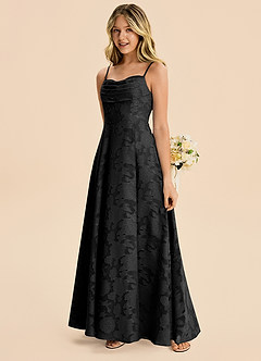 Azazie Bear Junior A-Linie Plissee Blumen-Burnout Kleid Schwarz image3