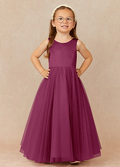 Azazie Muni Robe Demoiselle D'honneur Fillette Robe Trapèze en Tulle Arc Mûre image2