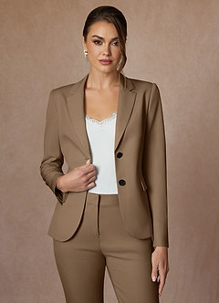 front Victoria Truffle Refined Weave Cropped Pants Suit