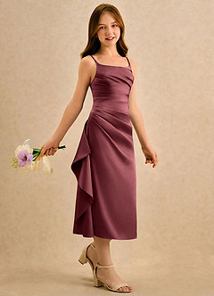 Azazie Canna Girls Formal Sukienki dla dziewczynek sypiących kwiaty Linia A Pofałdowany Satyna elastyczna Długość herbaty Sukienka image3