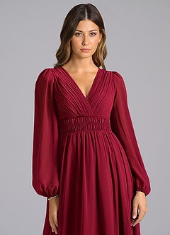Azazie Palerma Bridesmaid Dresses Burgundy A-Line Long Sleeve Chiffon Dress image6