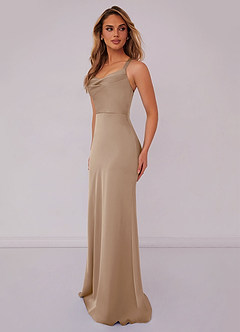 Barbie ♥ Azazie Bridesmaid Dresses Taupe Mermaid Pleated Stretch Satin Dress image4