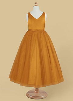 Azazie Marybell Butterscotch A-line Bow Tulle Dress 