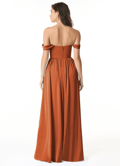 Azazie Morana Bridesmaid Dresses Cinnamon A-Line Off the Shoulder Stretch Satin Convertible Dress image3