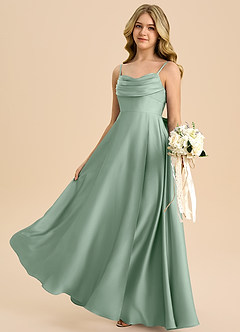 Azazie Bear Junior Agave A-Line Sweetheart Neckline Stretch Satin Dress image5