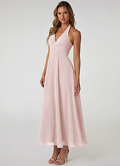 Azazie Tessie Bridesmaid Dresses Blushing Pink A-Line Pleated Chiffon Dress image3
