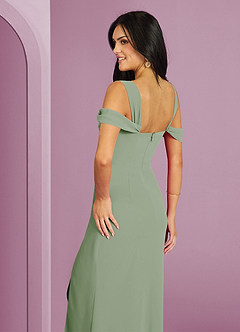 Barbie ♥ Azazie At-home Try On Dresses Dusty Sage A-Line Off the Shoulder Chiffon Dress image2