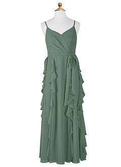 Azazie Peyton Junior Eucalyptus A-Line V-Neck Cascading Ruffles Chiffon Dress image6