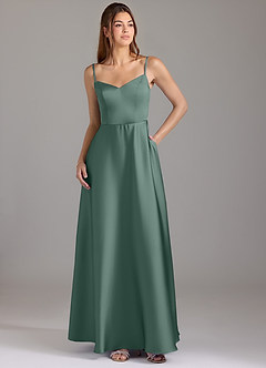 Azazie Marley Bridesmaid Dresses Eucalyptus A-Line Off the Shoulder Stretch Satin Convertible Dress image3