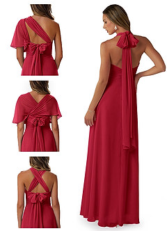 Azazie Fifi Brautjungfernkleider Wandelbar A-Linie Schulterfrei Chiffon Kleid Scharlachrot image8